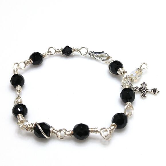 Handmade Wire Wrapped Bracelet, Cross Charm - Picture 1 of 9